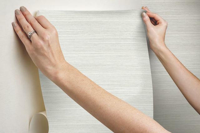 Cattail Weave White Peel & Stick Wallpaper with Woven Grasscloth Motif - York PSW1279RL