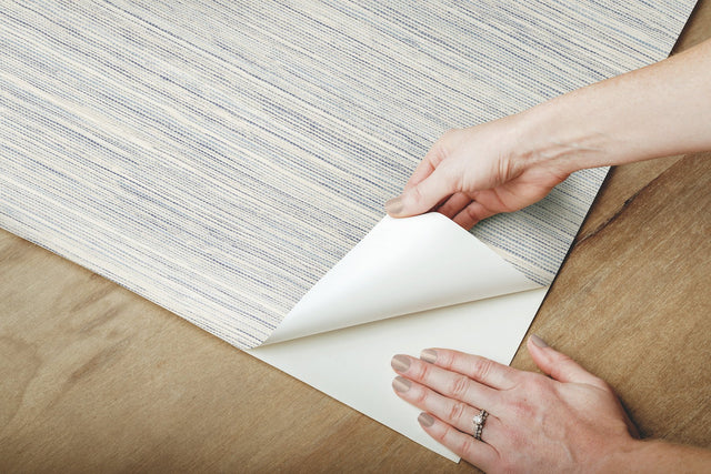 Cattail Weave Blue Peel & Stick Wallpaper with Woven Grasscloth Look - York PSW1281RL