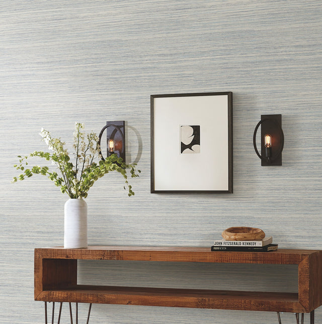 Cattail Weave Blue Peel & Stick Wallpaper with Woven Grasscloth Look - York PSW1281RL