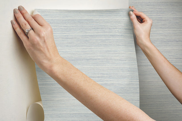 Cattail Weave Blue Peel & Stick Wallpaper with Woven Grasscloth Look - York PSW1281RL