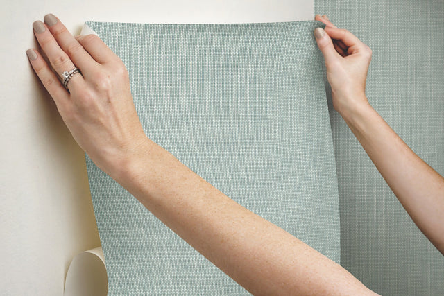 Reed Basket Blue Peel & Stick Wallpaper with Woven Weave Pattern - York PSW1285RL