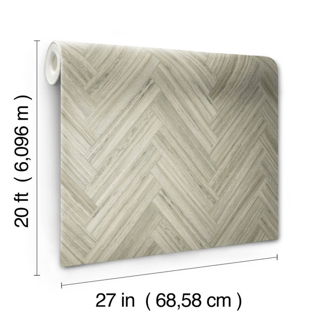 Hermosa Herringbone Brown Peel & Stick Wallpaper with Woodgrain Herringbone Pattern - York PSW1286RL