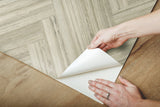 Hermosa Herringbone Brown Peel & Stick Wallpaper with Woodgrain Herringbone Pattern - York PSW1286RL