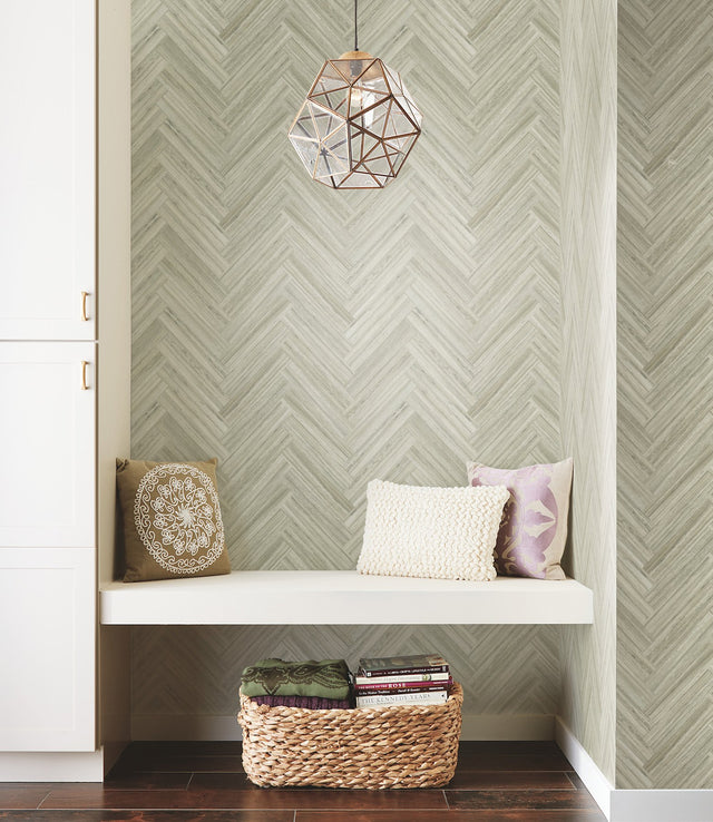 Hermosa Herringbone Brown Peel & Stick Wallpaper with Woodgrain Herringbone Pattern - York PSW1286RL