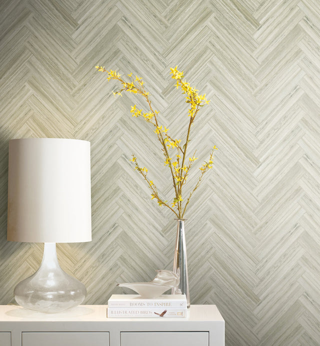 Hermosa Herringbone Brown Peel & Stick Wallpaper with Woodgrain Herringbone Pattern - York PSW1286RL