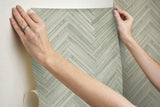 Hermosa Herringbone Brown Peel & Stick Wallpaper with Woodgrain Herringbone Pattern - York PSW1286RL