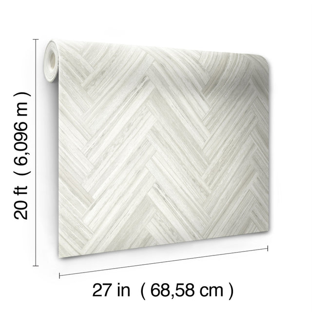 Hermosa Herringbone Beige Peel & Stick Wallpaper with Woodgrain Herringbone Motif - York PSW1287RL