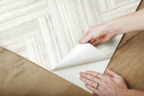 Hermosa Herringbone Beige Peel & Stick Wallpaper with Woodgrain Herringbone Motif - York PSW1287RL