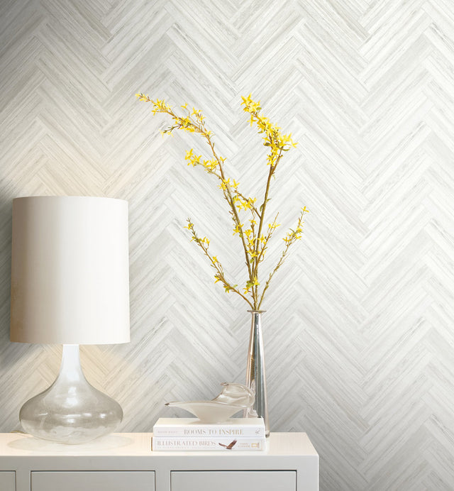 Hermosa Herringbone Beige Peel & Stick Wallpaper with Woodgrain Herringbone Motif - York PSW1287RL