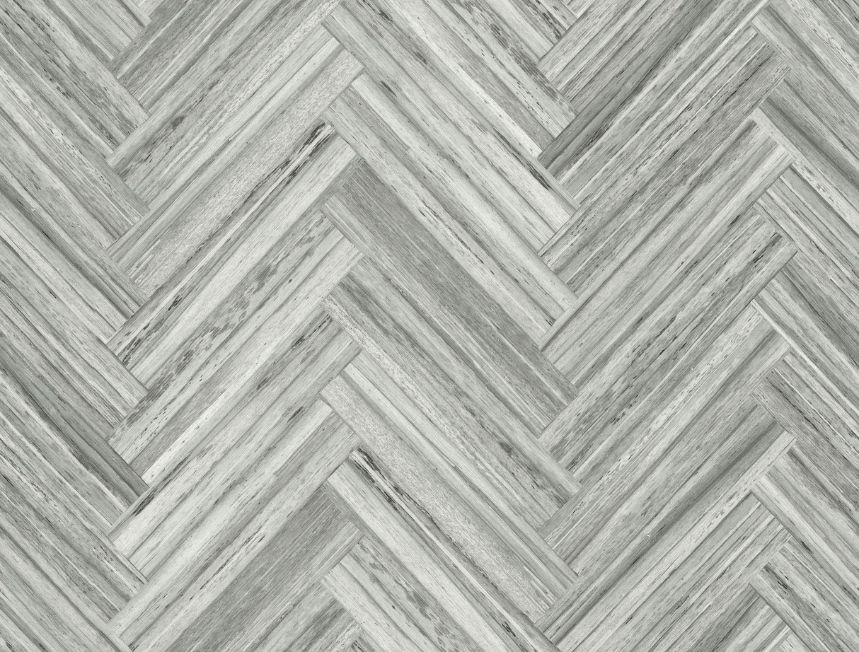 Hermosa Herringbone Grey Peel & Stick Wallpaper with Woodgrain Chevron Pattern - York PSW1288RL