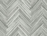 Hermosa Herringbone Grey Peel & Stick Wallpaper with Woodgrain Chevron Pattern - York PSW1288RL