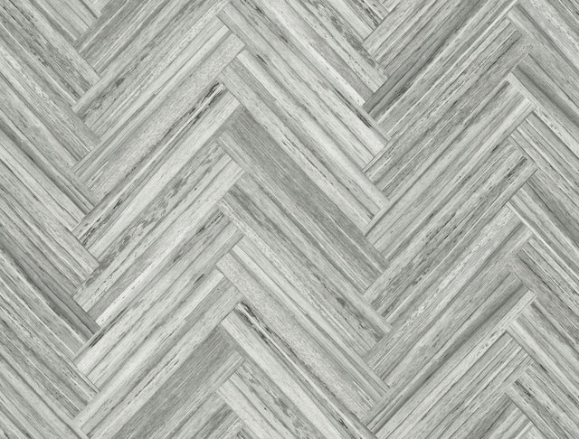 Hermosa Herringbone Grey Peel & Stick Wallpaper with Woodgrain Chevron Pattern - York PSW1288RL