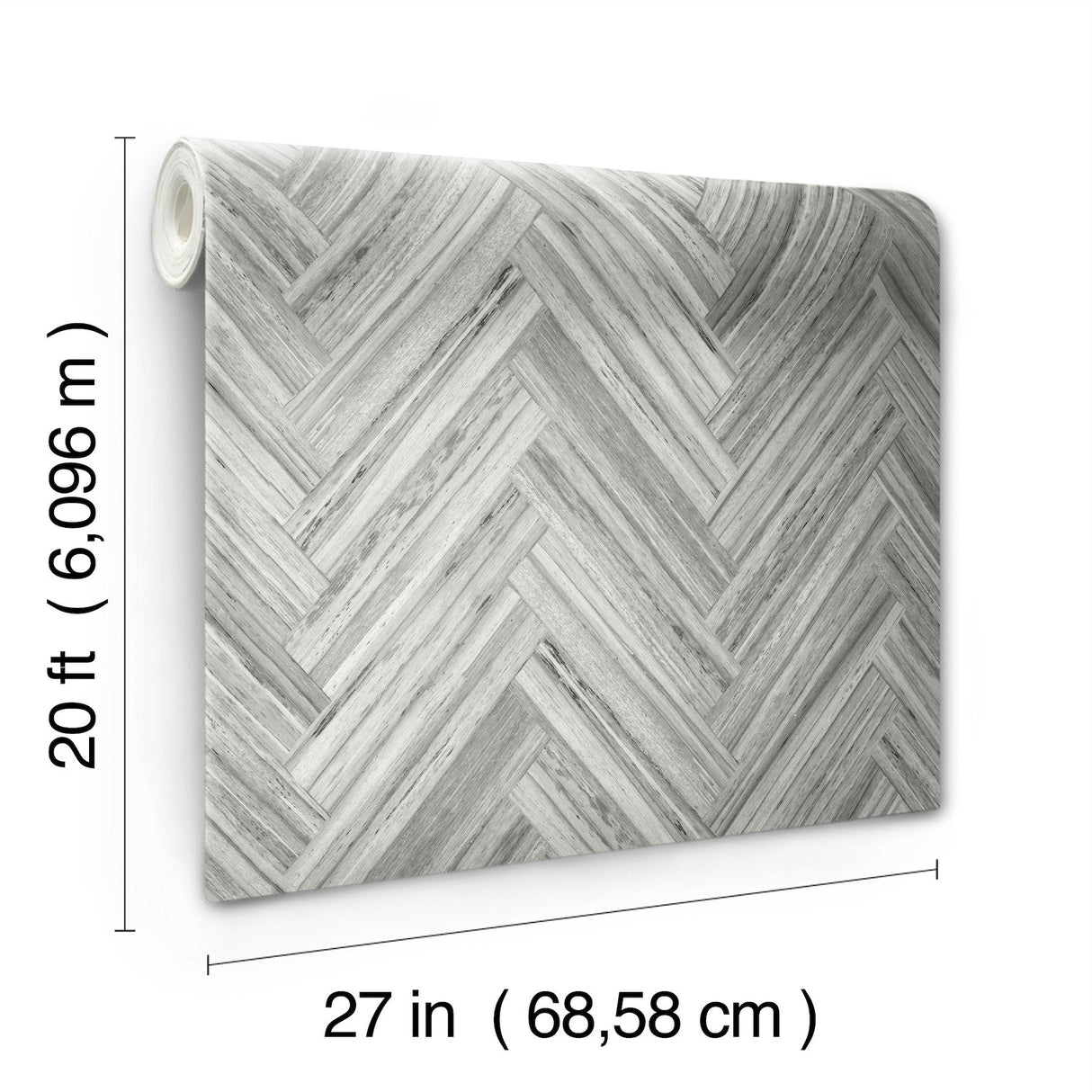 Hermosa Herringbone Grey Peel & Stick Wallpaper with Woodgrain Chevron Pattern - York PSW1288RL