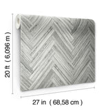 Hermosa Herringbone Grey Peel & Stick Wallpaper with Woodgrain Chevron Pattern - York PSW1288RL