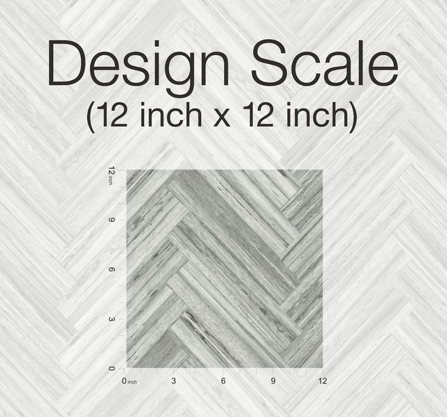 Hermosa Herringbone Grey Peel & Stick Wallpaper with Woodgrain Chevron Pattern - York PSW1288RL