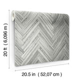 Hermosa Herringbone Grey Peel & Stick Wallpaper with Woodgrain Chevron Pattern - York PSW1288RL