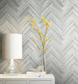 Hermosa Herringbone Grey Peel & Stick Wallpaper with Woodgrain Chevron Pattern - York PSW1288RL