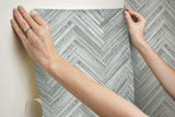 Hermosa Herringbone Grey Peel & Stick Wallpaper with Woodgrain Chevron Pattern - York PSW1288RL