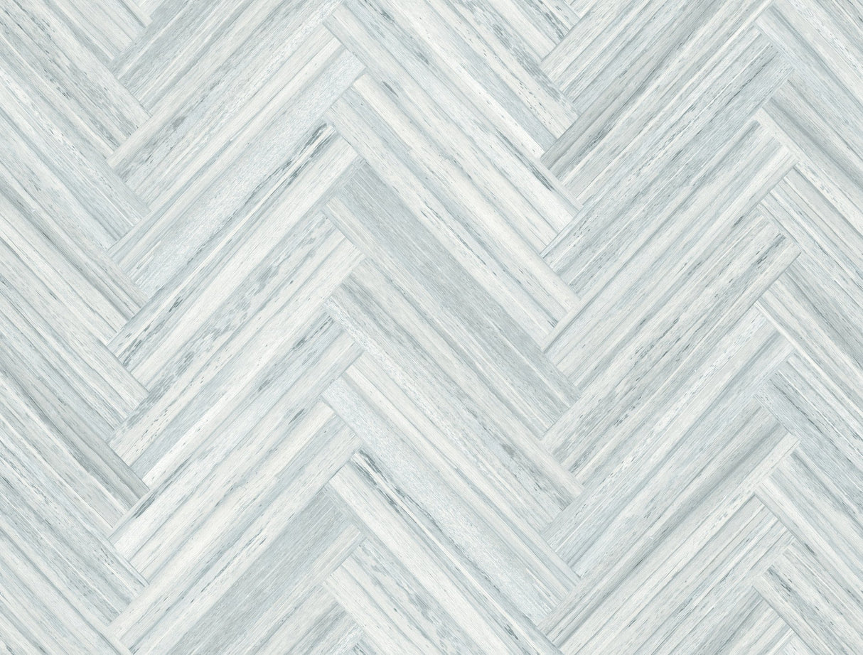 Hermosa Herringbone Blue Peel & Stick Wallpaper with Weathered Wood Chevron Pattern - York PSW1289RL