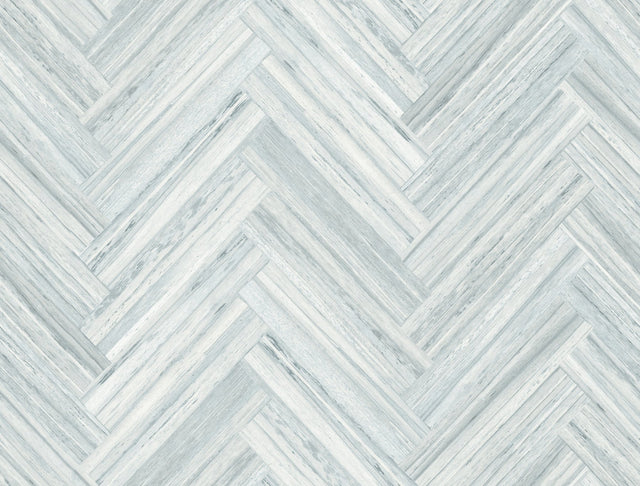 Hermosa Herringbone Blue Peel & Stick Wallpaper with Weathered Wood Chevron Pattern - York PSW1289RL