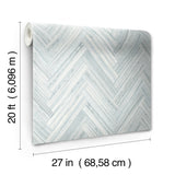 Hermosa Herringbone Blue Peel & Stick Wallpaper with Weathered Wood Chevron Pattern - York PSW1289RL