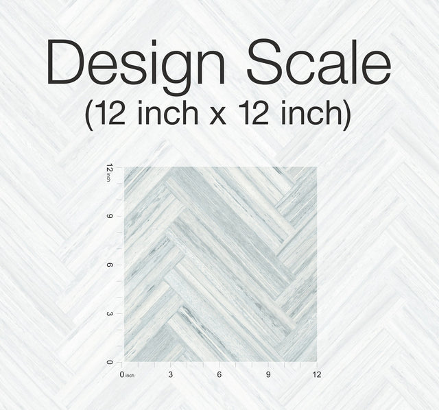 Hermosa Herringbone Blue Peel & Stick Wallpaper with Weathered Wood Chevron Pattern - York PSW1289RL