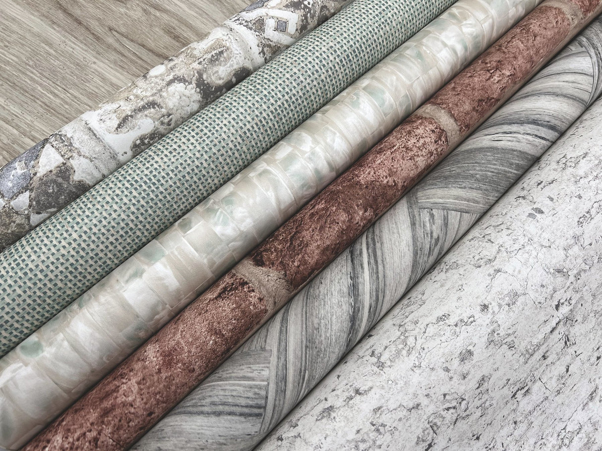 Shimmering Cork White Peel & Stick Wallpaper with Stone-Look Motif - York PSW1290RL