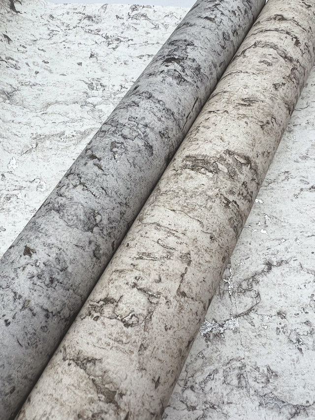 Shimmering Cork White Peel & Stick Wallpaper with Stone-Look Motif - York PSW1290RL