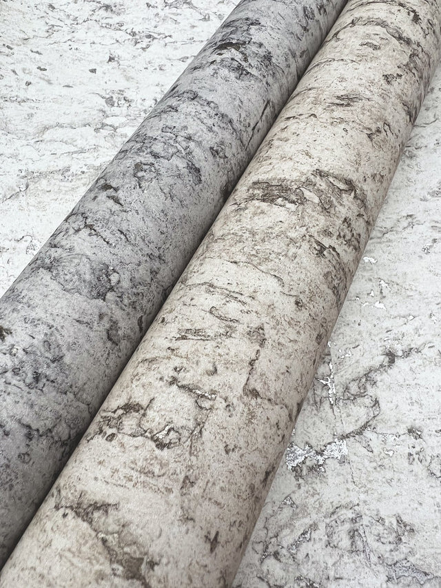 Shimmering Cork White Peel & Stick Wallpaper with Stone-Look Motif - York PSW1290RL