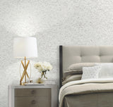 Shimmering Cork White Peel & Stick Wallpaper with Stone-Look Motif - York PSW1290RL