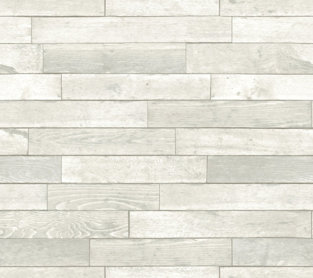 Warehouse Planks White Peel & Stick Wallpaper with Weathered Wood Plank Pattern - York PSW1293RL