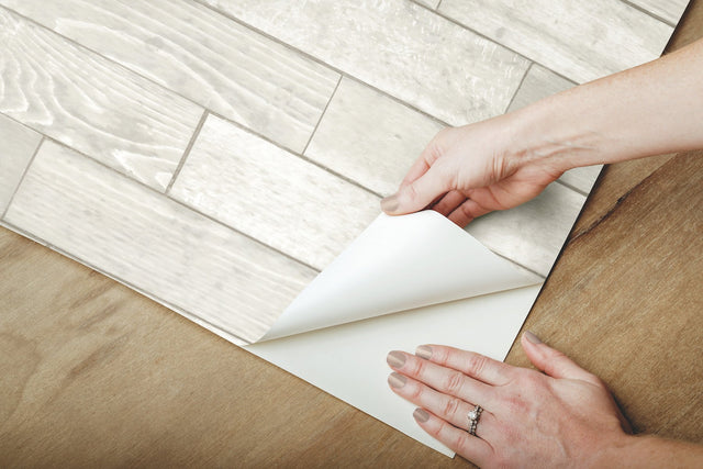 Warehouse Planks White Peel & Stick Wallpaper with Weathered Wood Plank Pattern - York PSW1293RL