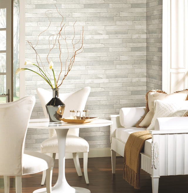 Warehouse Planks White Peel & Stick Wallpaper with Weathered Wood Plank Pattern - York PSW1293RL