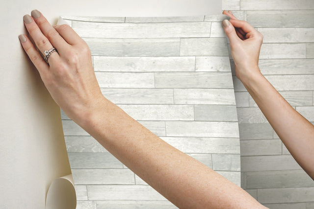 Warehouse Planks White Peel & Stick Wallpaper with Weathered Wood Plank Pattern - York PSW1293RL