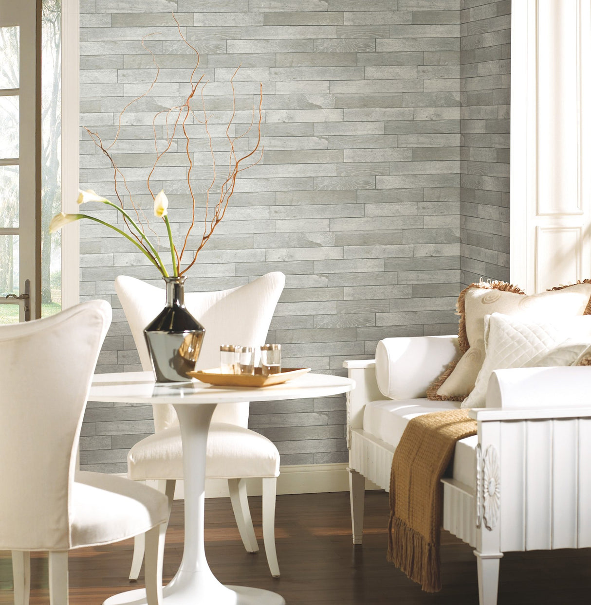 Warehouse Planks Grey Peel & Stick Wallpaper with Weathered Wood Plank Pattern - York PSW1295RL