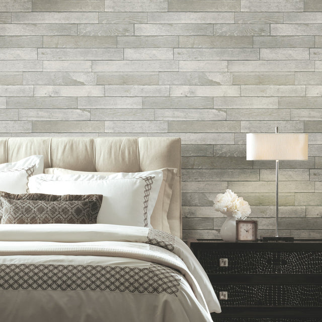 Warehouse Planks Grey Peel & Stick Wallpaper with Weathered Wood Plank Pattern - York PSW1295RL