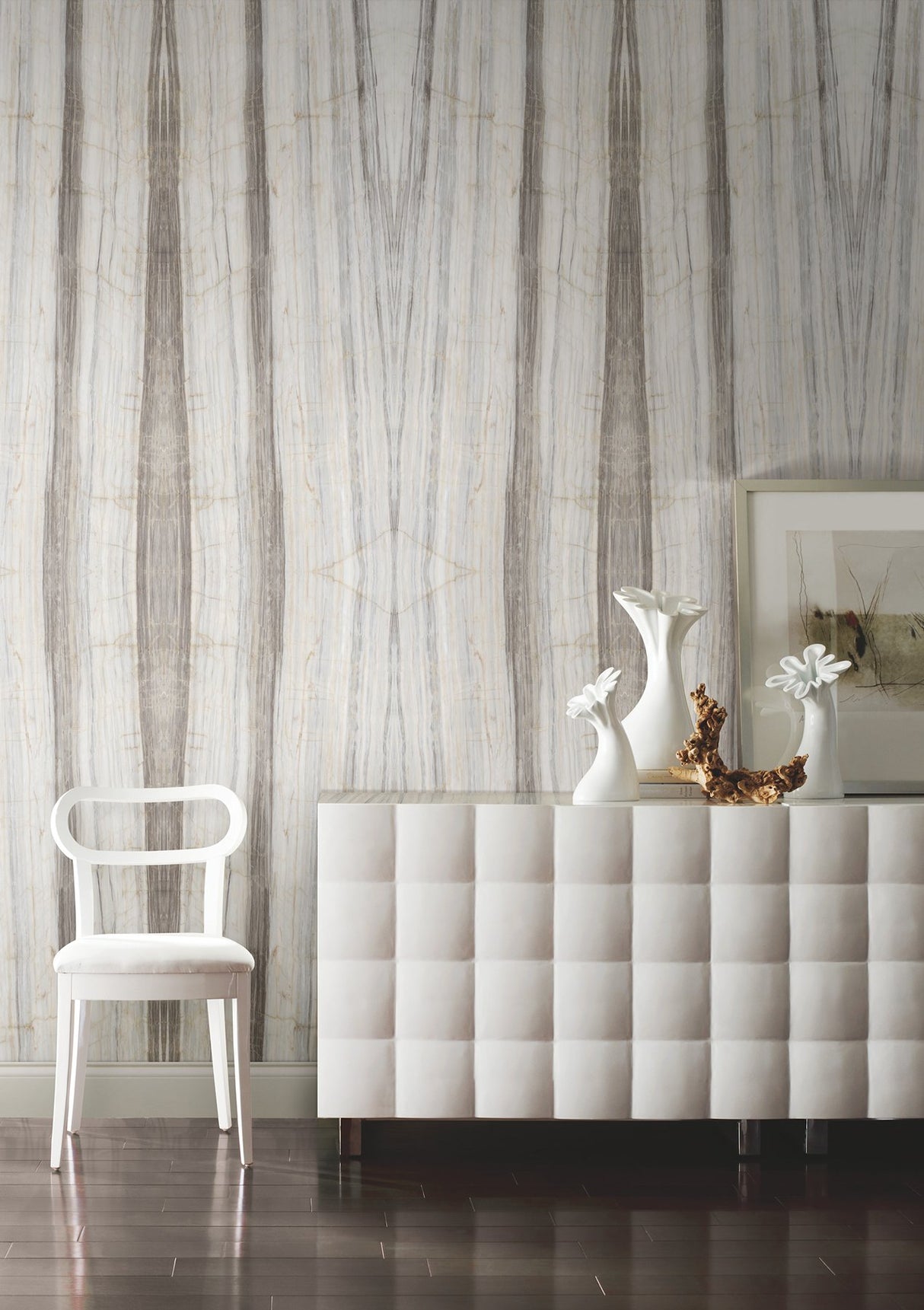 Spanish Marble Taupe Peel & Stick Mural with Stone-Look Geometric Veining - York PSW1298M
