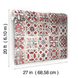 Encaustic Tile Red Peel & Stick Wallpaper with Brick, Wood & Stone Motif - York PSW1300RL