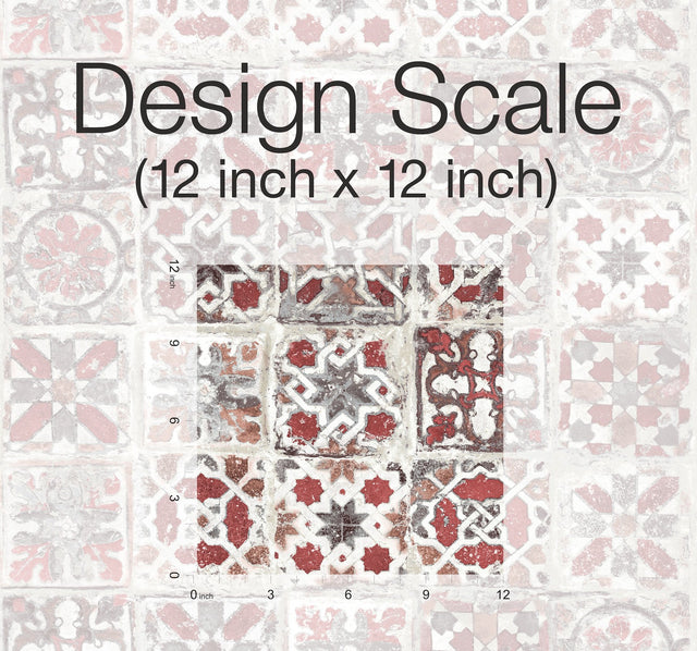 Encaustic Tile Red Peel & Stick Wallpaper with Brick, Wood & Stone Motif - York PSW1300RL