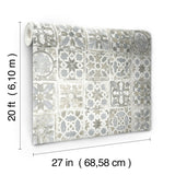 Encaustic Tile Grey Peel & Stick Wallpaper with Vintage Tile Pattern - York PSW1301RL