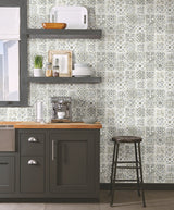 Encaustic Tile Grey Peel & Stick Wallpaper with Vintage Tile Pattern - York PSW1301RL