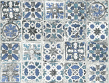 Encaustic Tile Blue Peel & Stick Wallpaper with Weathered Tile Motif - York PSW1302RL