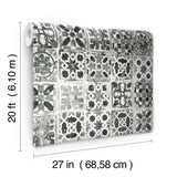 Encaustic Tile Black Peel & Stick Wallpaper with Stone-Look Geometric Pattern - York PSW1303RL