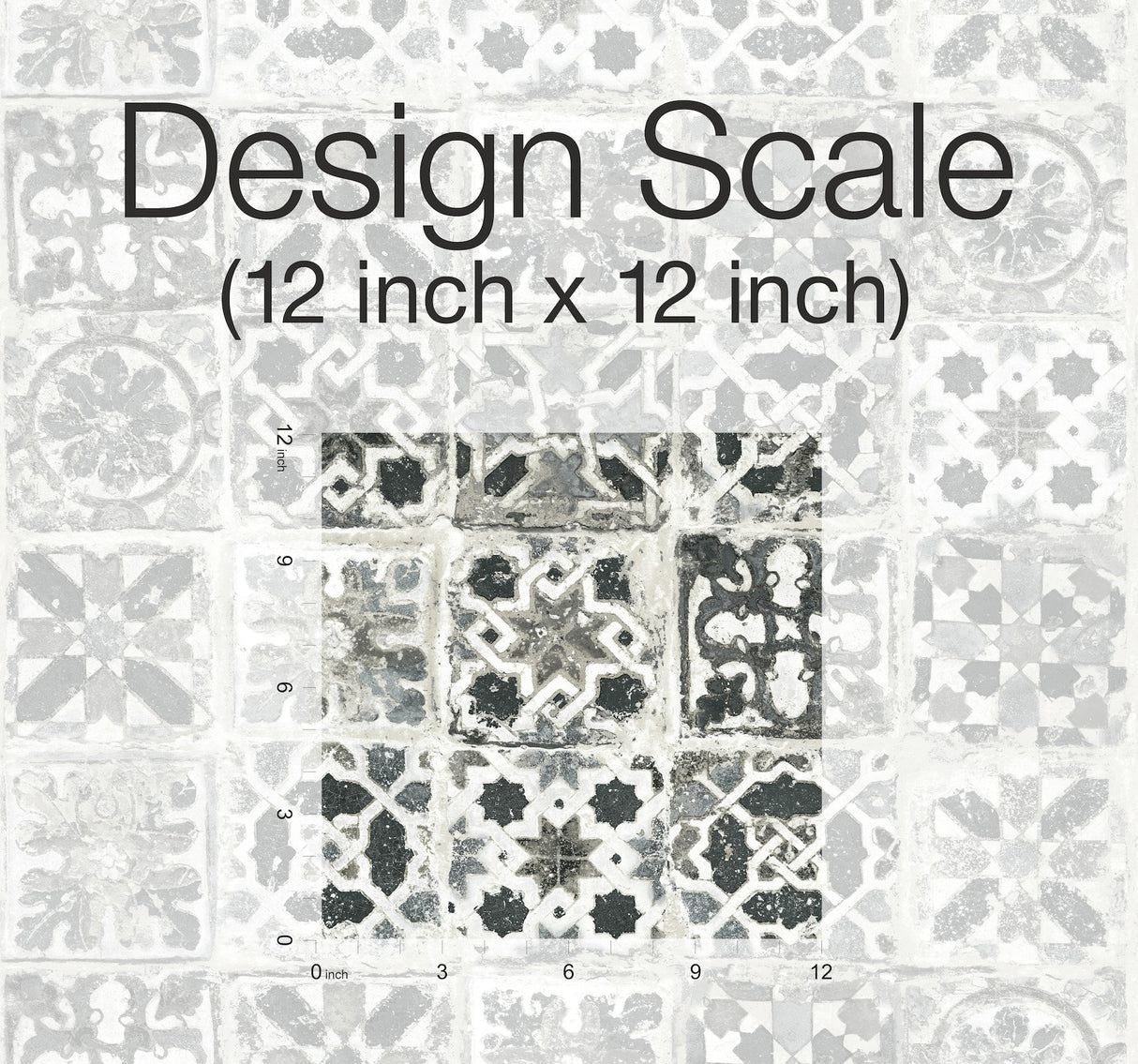 Encaustic Tile Black Peel & Stick Wallpaper with Stone-Look Geometric Pattern - York PSW1303RL