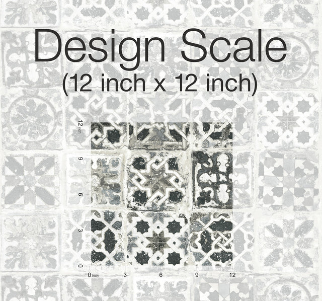 Encaustic Tile Black Peel & Stick Wallpaper with Stone-Look Geometric Pattern - York PSW1303RL