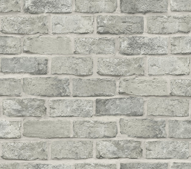 Stretcher Brick Grey Peel & Stick Wallpaper with Weathered Masonry Motif - York PSW1304RL