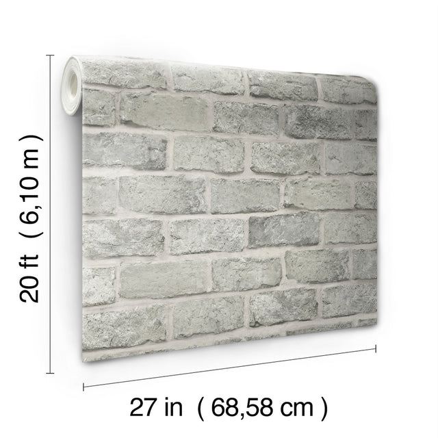 Stretcher Brick Grey Peel & Stick Wallpaper with Weathered Masonry Motif - York PSW1304RL