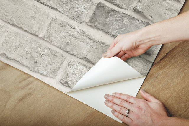 Stretcher Brick Grey Peel & Stick Wallpaper with Weathered Masonry Motif - York PSW1304RL