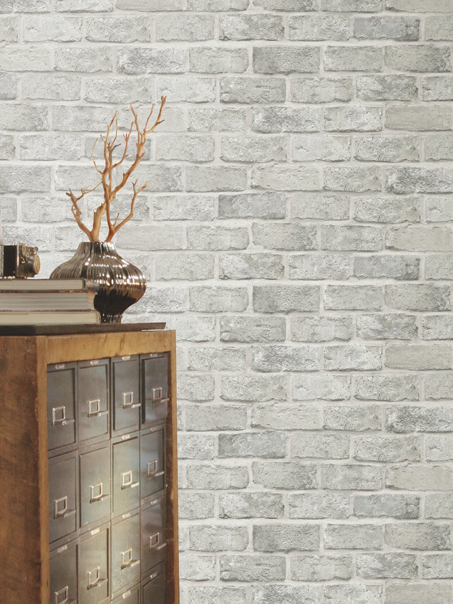 Stretcher Brick Grey Peel & Stick Wallpaper with Weathered Masonry Motif - York PSW1304RL