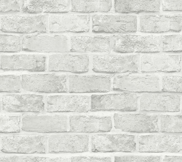 Stretcher Brick Light Grey Peel & Stick Wallpaper with Weathered Masonry Motif - York PSW1305RL